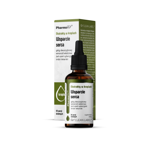 Wsparcie serca - ekstrakty w kroplach (głóg, winorośl, żeń-szeń syberyjski, imbir) 30 ml - PharmoVit