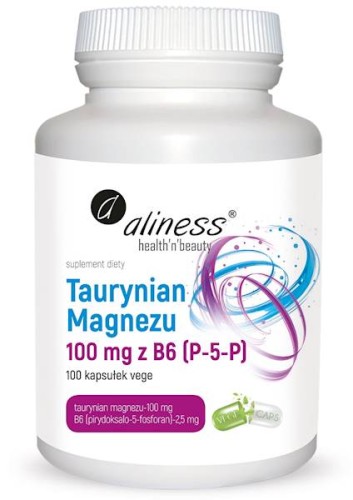 Taurynian magnezu 100 mg + witamina B6 (P-5-P) 100 kapsułek vege - Aliness