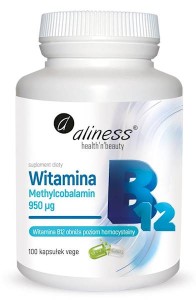 Witamina B12 Methylcobalamin metylokobalamina 950 µg 100 kapsułek vege - Aliness