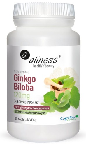 Ginkgo Biloba (miłorząb japoński) 120 mg - 60 tabletek vege - Aliness