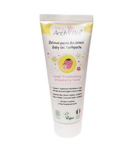 Pasta do zębów dla dzieci, bez fluoru, od pierwszego ząbka z ekologicznymi aloesem i malwą, truskawkowa - 75 ml - Anthyllis baby