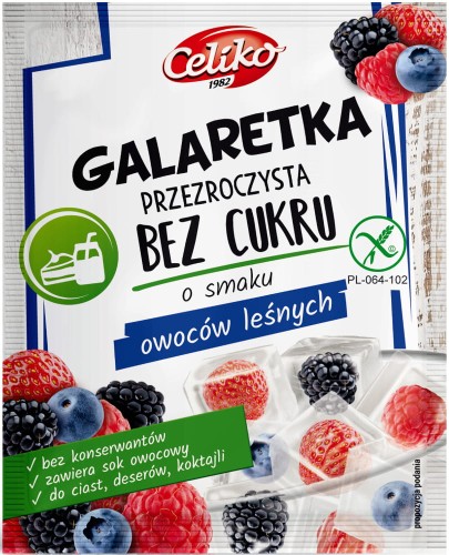 Galaretka bez cukru o smaku owoców leśnych bezglutenowa 14 g - Celiko