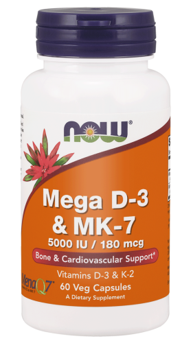 Mega D-3 & MK-7 (5 000 IU/ 180 mcg) - 60 kapsułek - Now