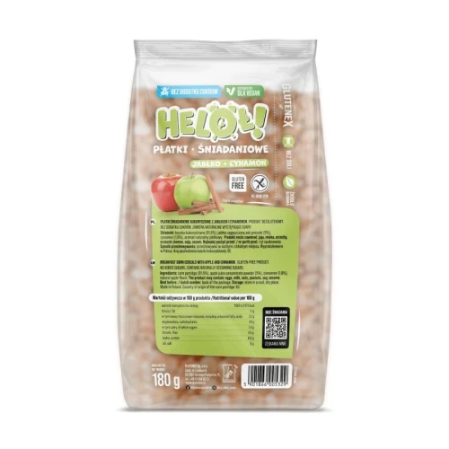 Heloł! Płatki śniadaniowe jabłko & cynamon bez dodatku cukrów 180 g - Glutenex