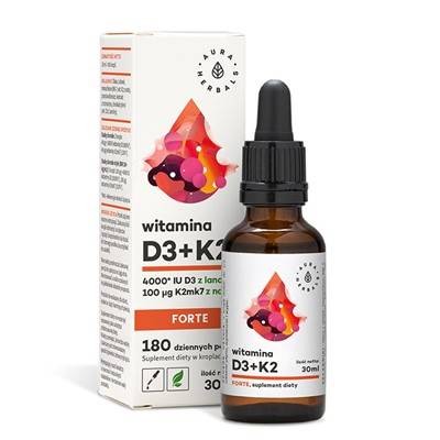 Witamina D3 4000 IU + K2mk7 100 ug forte krople 30 ml - Aura Herbals