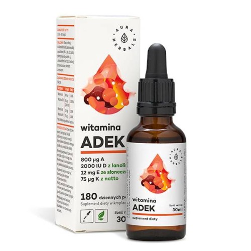 Witamina A + D3 (2000 IU) + E + K2mk7 ADEK krople 30 ml - Aura Herbals