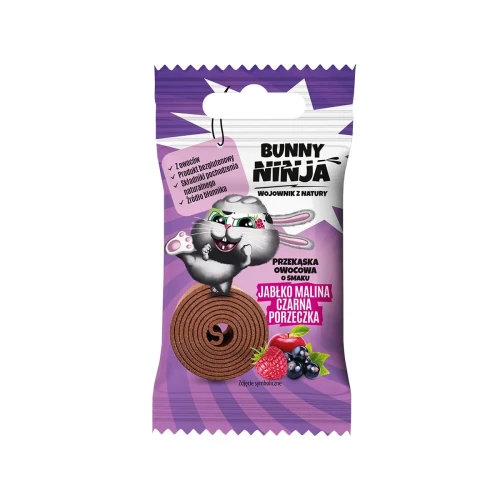 Zakręcona przekąska owocowa jabłko, malina, czarna porzeczka (bez dodatku cukru) 15 g - Bunny Ninja