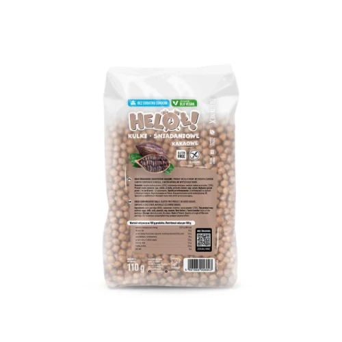 Heloł! Kulki śniadaniowe kakaowe bez dodatku cukrów 110 g - Glutenex