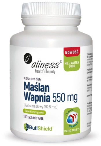 Maślan wapnia  550 mg (kwas masłowy bez sodu) - 100 tabletek vege - Aliness