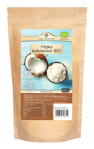 Mąka kokosowa BIO odtłuszczona 500 g - Pięć Przemian