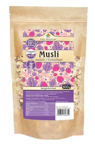 Musli owsiane z truskawkami bezglutenowe 500 g - Pięć Przemian