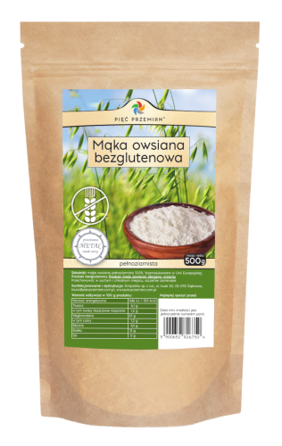 Mąka owsiana bezglutenowa pełnoziarnista 500 g - Pięć Przemian