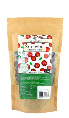 Żurawina suszona słodzona sokiem jabłkowym cała 250 g - Pięć Przemian