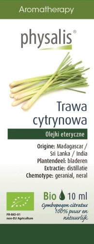 Olejek eteryczny Trawa Cytrynowa Lemongrass EKO 10 ml - Physalis