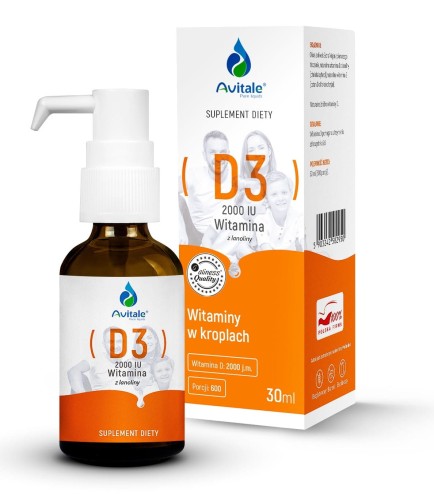 Witamina D3 2000 IU z lanoliny krople 30 ml - Avitale