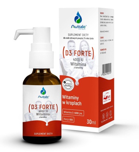 Witamina D3 FORTE 4000 IU z lanoliny 30 ml (krople) - Avitale