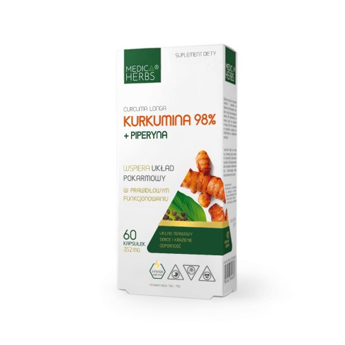 Kurkumina 98% + piperyna - 60 kapsułek - Medica Herbs