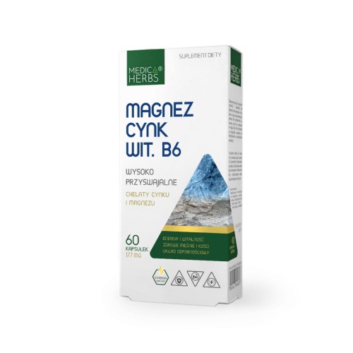 Magnez Cynk + Witamina B6 160 mg 60 kapsułek - Medica Herbs