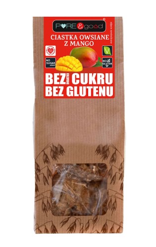 Ciastka owsiane z mango bez dodatku cukru bezglutenowe 150 g - Pure&Good