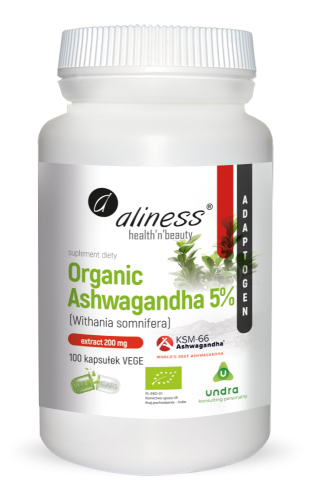 Organic Ashwagandha 5% KSM-66 200 mg 100 kapsułek vege - Aliness