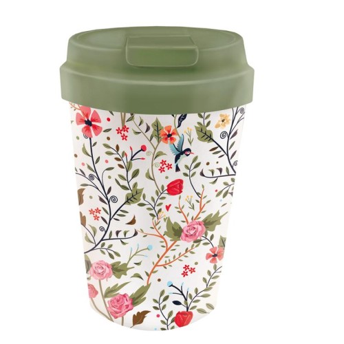 Kubek podróżny z tworzywa PLA Ptaki i Kwiaty 350 ml - Chic-mic