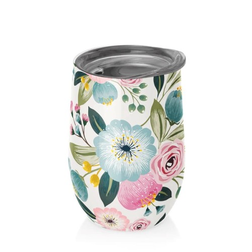 Kubek ze stali nierdzewnej z pokrywką Pastelowe Kwiaty 420 ml - Chic-mic