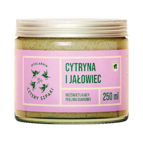 Peeling cukrowy do ciała rozświetlający Cytryna i Jałowiec 250 ml - Cztery Szpaki