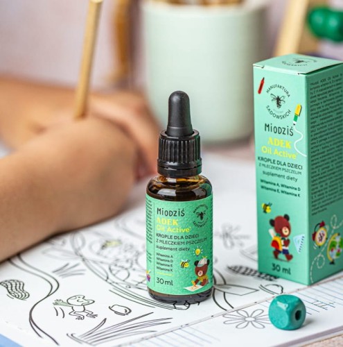 ADEK z mleczkiem pszczelim Miodziś krople 30 ml - Pasieki Rodziny Sadowskich