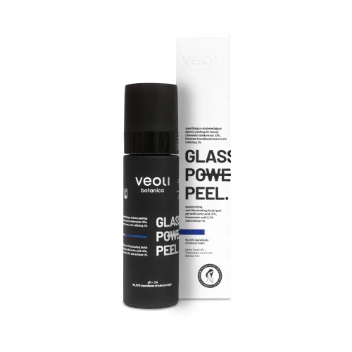 Nawilżająco-rozświetlający żelowy peeling do twarzy z kwasem mlekowym 10%, traneksamowym 2,5% i ektoiną 1% Glass Skin Power Peel 30 ml - Veoli Botanica