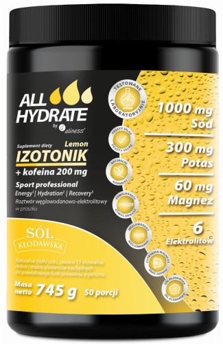 ALLHydrate Izotonik Sport Lemon + Kofeina 200 mg - proszek 745 g - Aliness