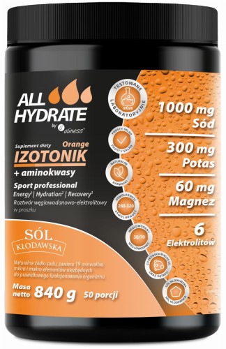 ALLHydrate Izotonik Sport Orange +aminokwasy - 840 g - 50porcji - Aliness