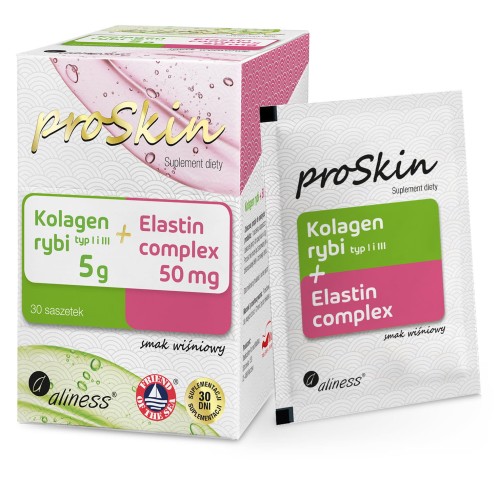 Kolagen rybi 5 g + Elastin 50 mg Complex proSkin smak wiśniowy 30 saszetek - Aliness
