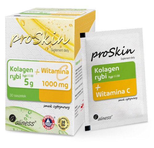 Kolagen rybi 5 g + Witamina C 1000 mg Complex proSkin smak cytrynowy 30 saszetek - Aliness