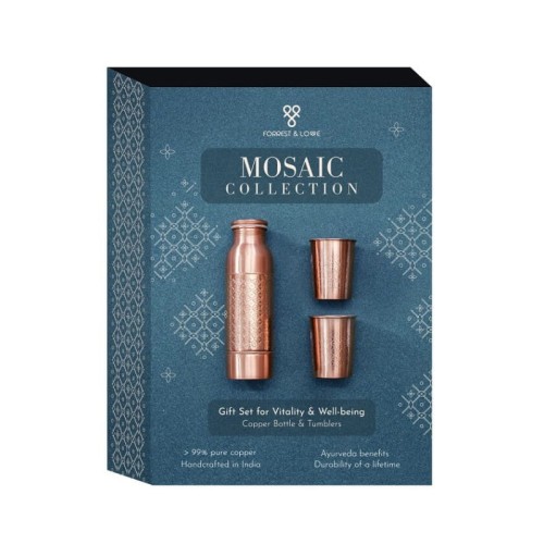 Zestaw Butelka + 2 kubki miedziane Mosaic - Forrest and Love