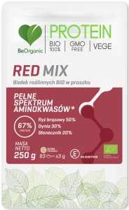 PRZECENA! (krótki termin) Red Mix białek roślinnych BIO Protein w proszku 250 g - BeOrganic