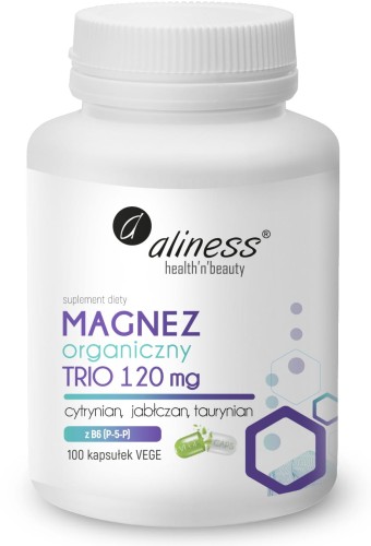 Magnez organiczny TRIO 120 mg z B6 (P-5-P) 100 kapsułek vege - Aliness