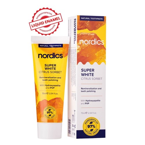Pasta do zębów remineralizująca Super White z płynnym szkliwem 75 ml - Nordics