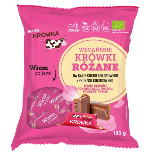 Krówki o smaku różanym bezglutenowe bezmleczne BIO 150 g - Super Krówka