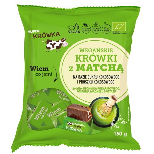 Krówki z matchą wegańskie bezglutenowe bezmleczne BIO 150 g - Super Krówka