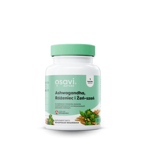 Ashwagandha KSM-66 100 mg Różeniec Żeń-szeń - 60 kapsułek - Osavi