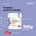 Kreatyna, grzyby & różeniec, smak wiśnia z truskawką proszek 300 g - Osavi