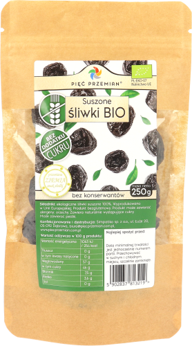 Śliwki suszone BIO bezglutenowe 250 g - Pięć Przemian