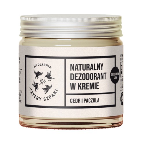 Dezodorant w kremie Cedr i Paczula z dodatkiem sody 60 ml - Cztery Szpaki