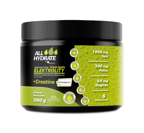ALLHydrate, Elektrolity + Creatine (Creapure®) Green Apple 380 g - Aliness