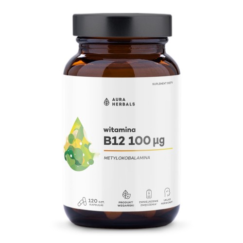 Witamina B12 100 µg metylokobalamina 120 kapsułek - Aura Herbals