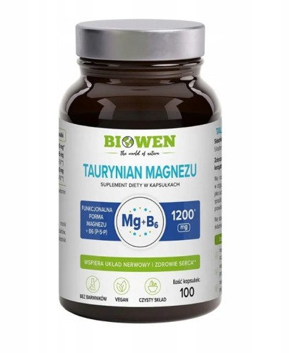 Taurynian magnezu z witaminą B6 (P-5-P) 100 kapsułek - Biowen