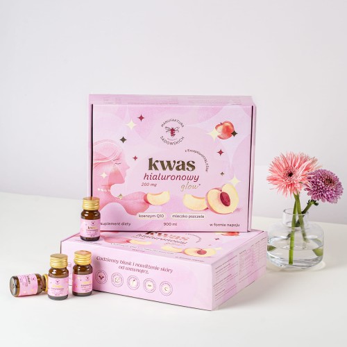 Kwas Hialuronowy Glow+ do picia, shoty 30 x 30 ml- Manufaktura Rodziny Sadowskich