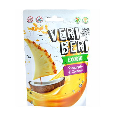 Żelki paski ananas kokos bez dodatku cukru bezglutenowe 50 g - Veri Beri