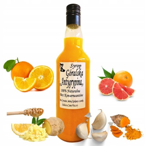 Antygrypina Góralski Shot syrop Cytryna Imbir Kurkuma 500 ml - Lisek Wyroby Regionalne