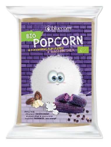 Popcorn z niebieskiej kukurydzy z masłem shea i solą do przygotowania w mikrofalówce bezglutenowy BIO 100 g - Bluecorn